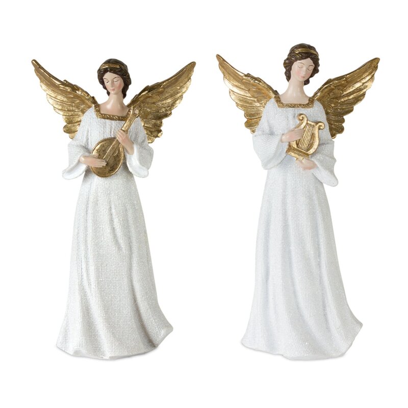 The Holiday Aisle® 2 Piece Resin Angel with Instrument Set | Wayfair