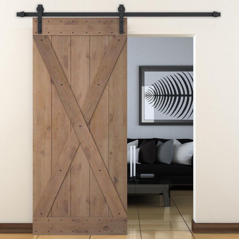 Calhome Paneled Wood Primed Alder Barn Door Without Installation