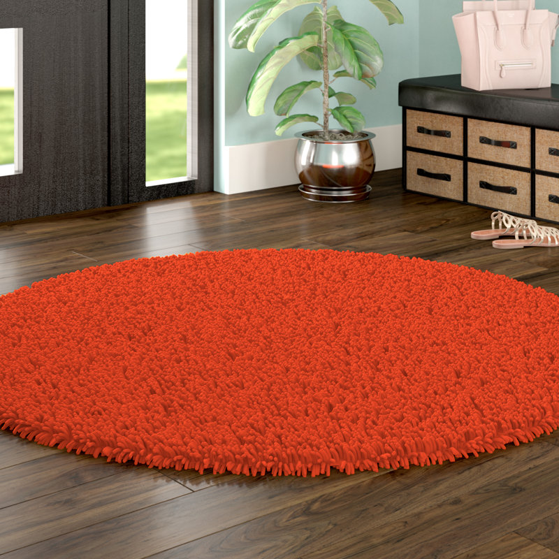 Ebern Designs Baugh Shag Chenille Orange Area Rug Reviews Wayfair