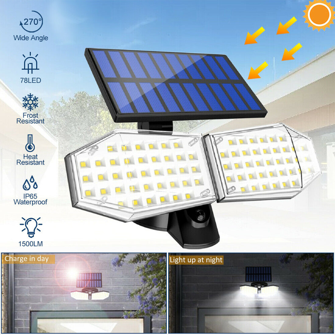 2 Modes Solar Power Dusk to Dawn Light Outdoor Yard Garden Wall Lamp Waterproof 