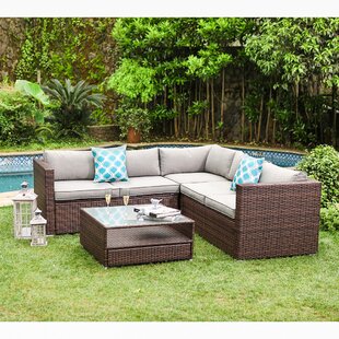 Oakmont 4 PCs Outdoor Patio Furniture Sets All-Weather PE Rattan Wicker Sectional Sofa with YKK Zippers Denium Blue 