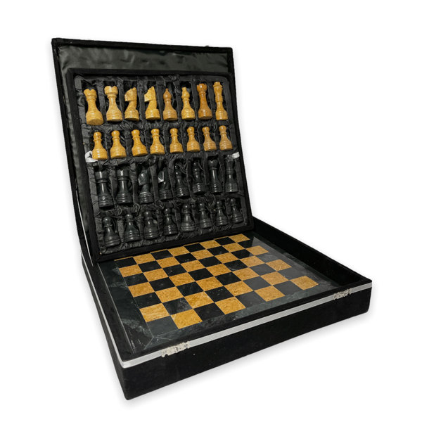 Chinese 32 Pieces Chess Set Leather Box Folable Board Traditional Board Game 