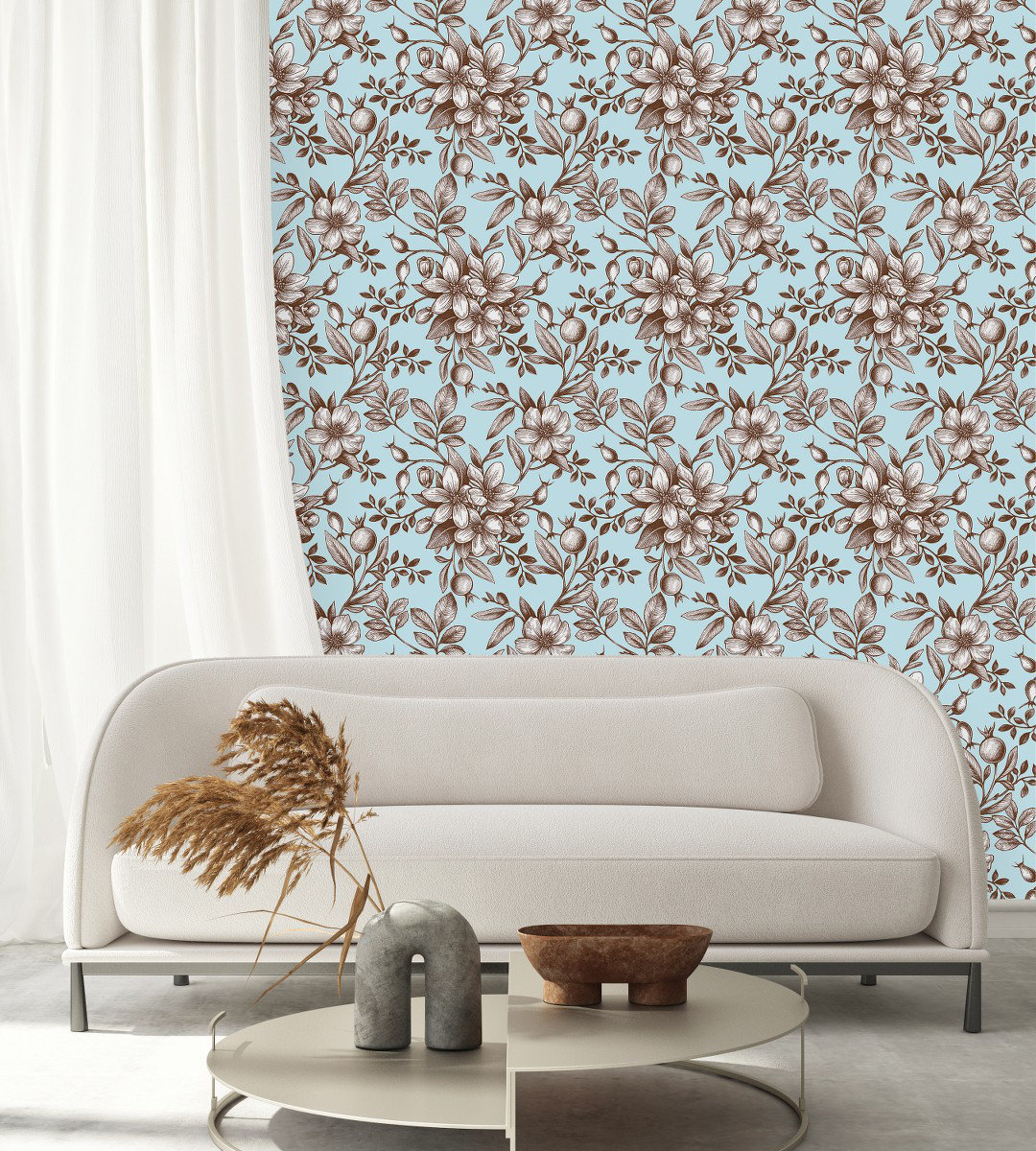 Red Barrel Studio® Blue Floral Wallpaper Peel & Stick Floral Wallpaper