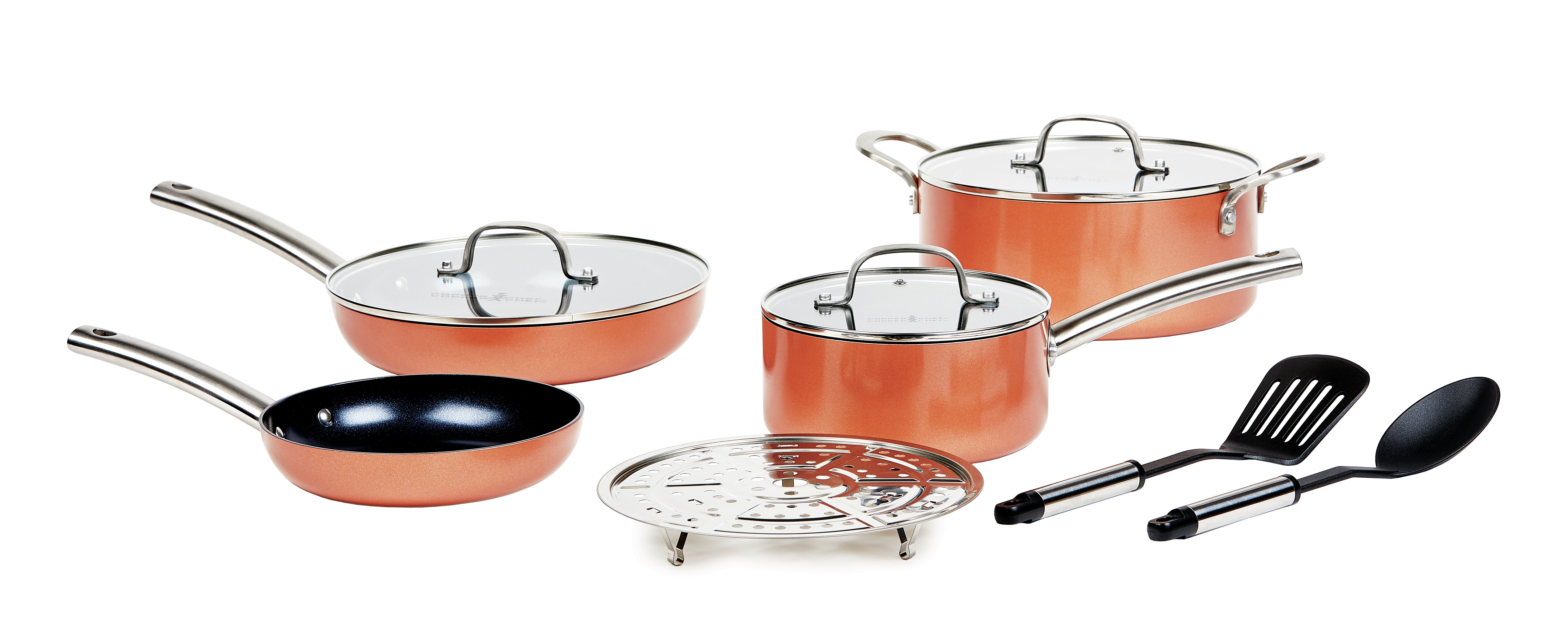 10-Piece Cookware Set Non-Stick Copper Pan Stove-top Oven Induction Electric 