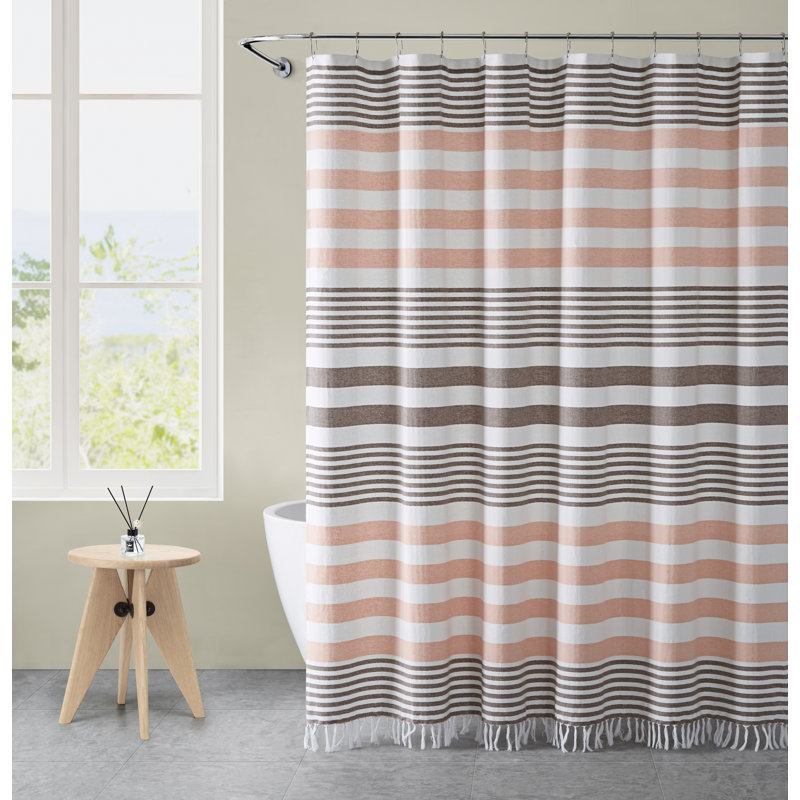 Highland Dunes Placencia Stripe Tassel Single Shower Curtain