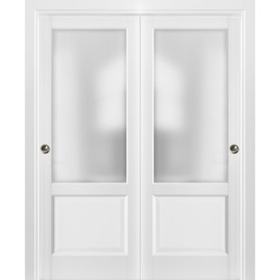 Kit Trims Rail Hardware Felicia 3309 Matte White Solid Wood Interior Bedroom Sturdy Doors Sliding French Double Pocket Doors 48 x 80 inches Frosted Glass 9 Lites