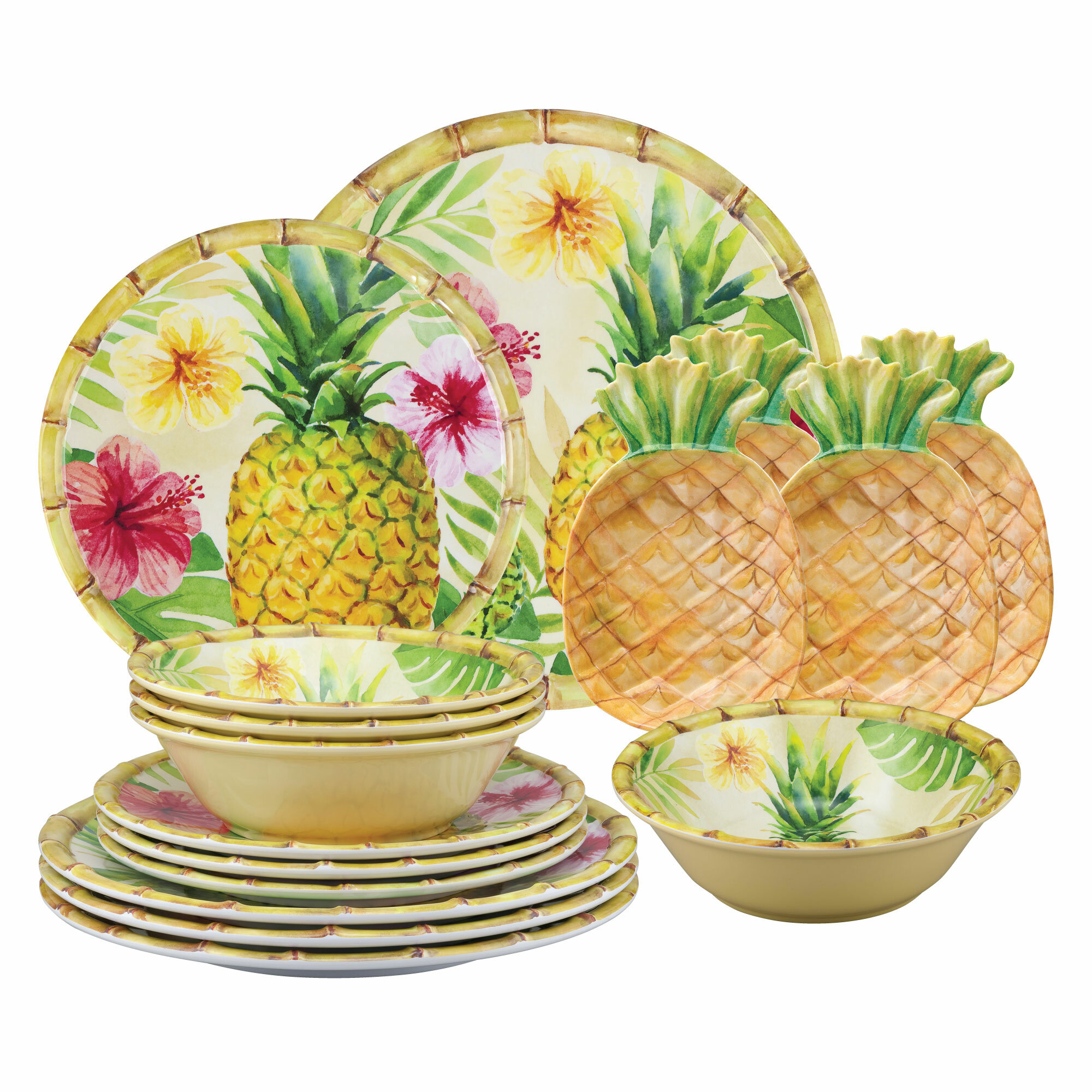 Details about   x6 Nautica Pineapple Melamine Dinner Plate Set Teal Tropical Palm Leaves Bamboo 