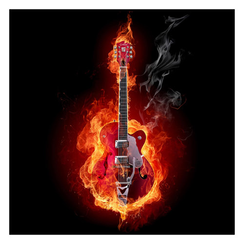 Guitar in Flames 2.88m x 2.88m Textured Matte Peel & Stick Wall Mural East Urban Home