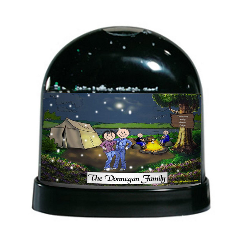 The Holiday Aisle Friendly Folks Cartoon Caricature Two Children Camping Couple Snow Globe Wayfair