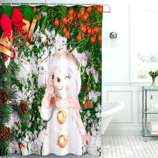 Christmas fir tree and snowflake Shower Curtain Bathroom Fabric & 12hooks 71*71" 