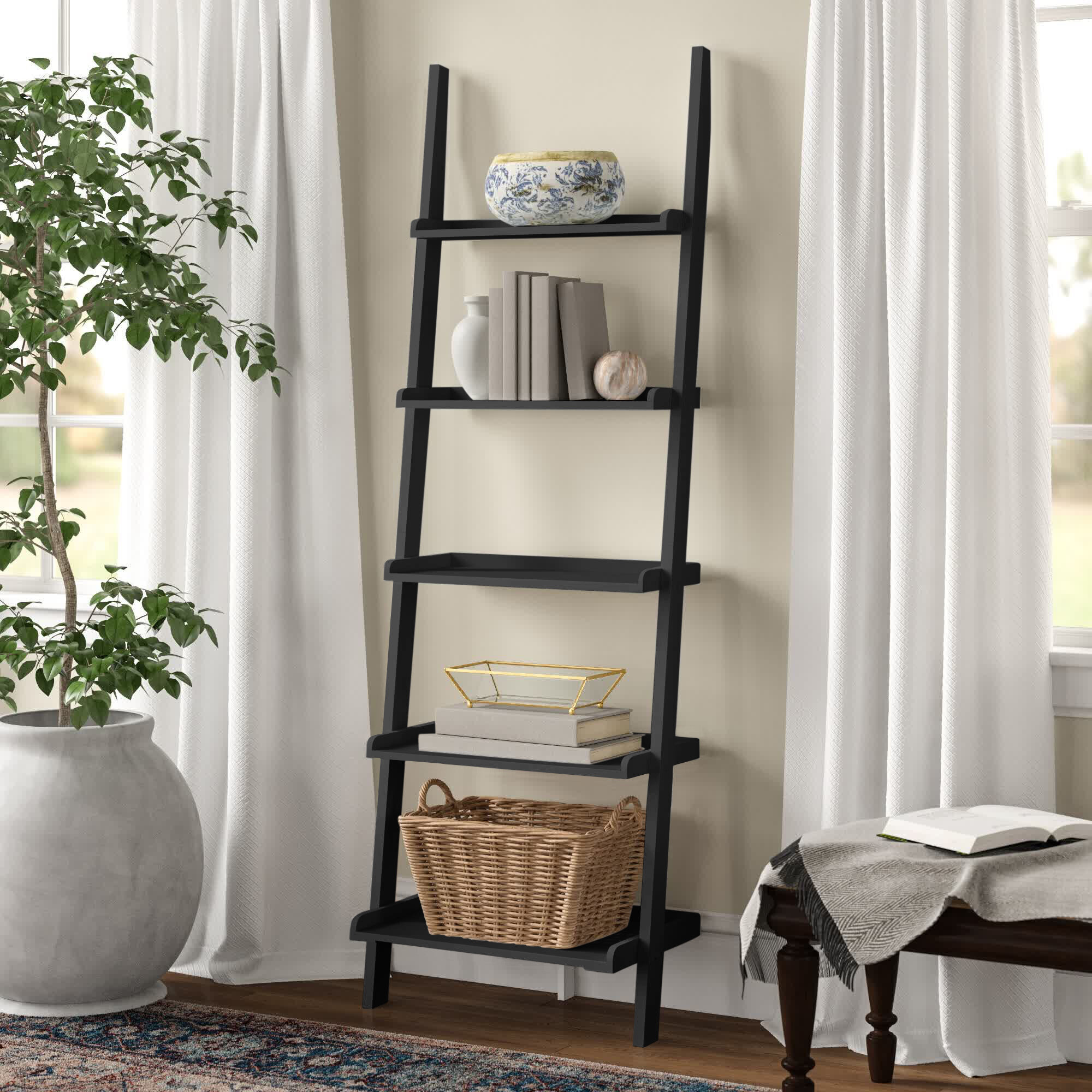Bookcase 3-Shelf H Closed Back Wood in Black Finish with Double Doors 41 in 