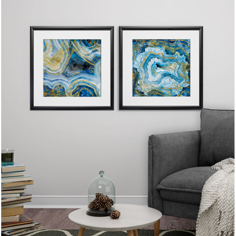 Mercer41 Touch Of Gold Agate 2 Piece Framed Graphic Art Print Set