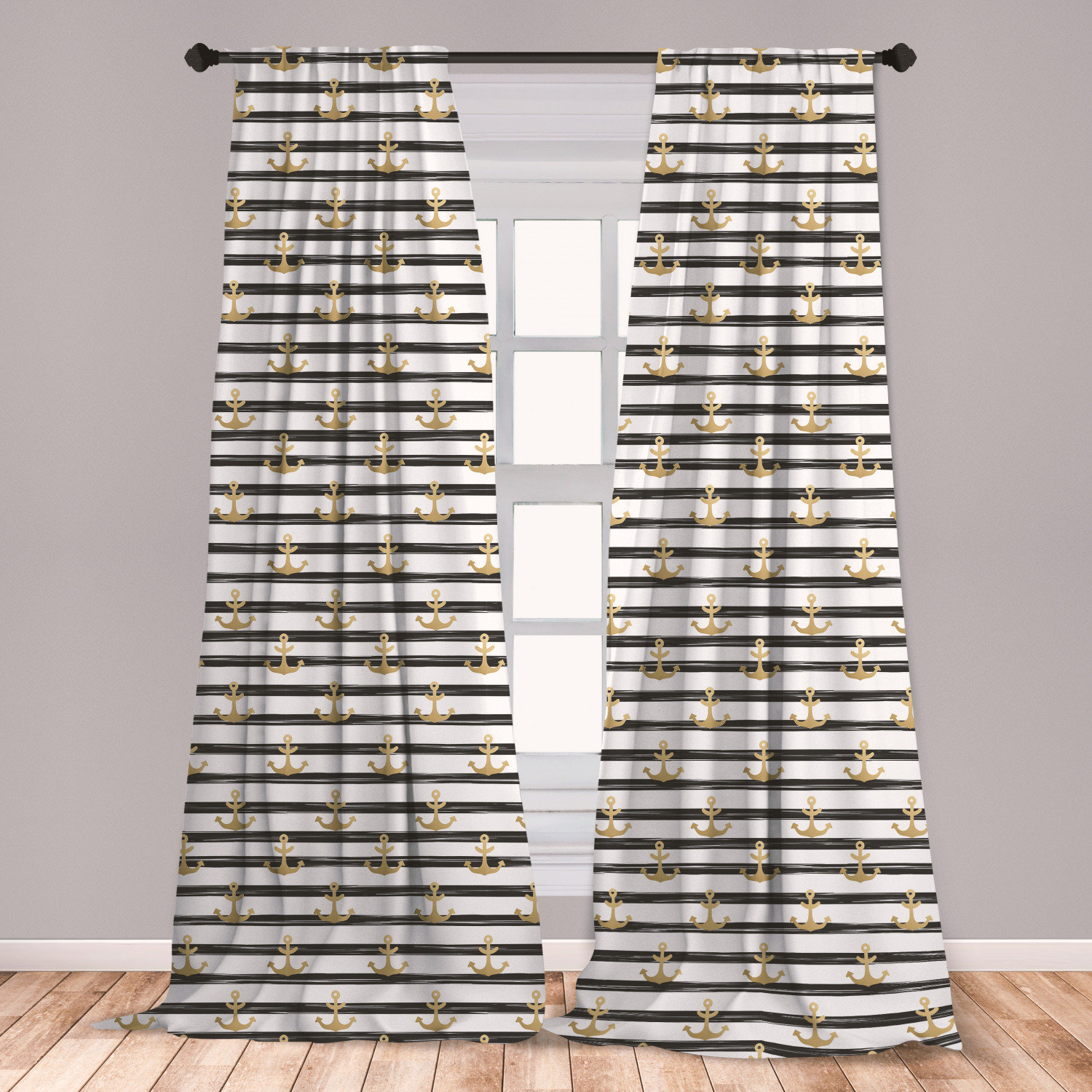 East Urban Home Ambesonne Anchor 2 Panel Curtain Set Horizontal