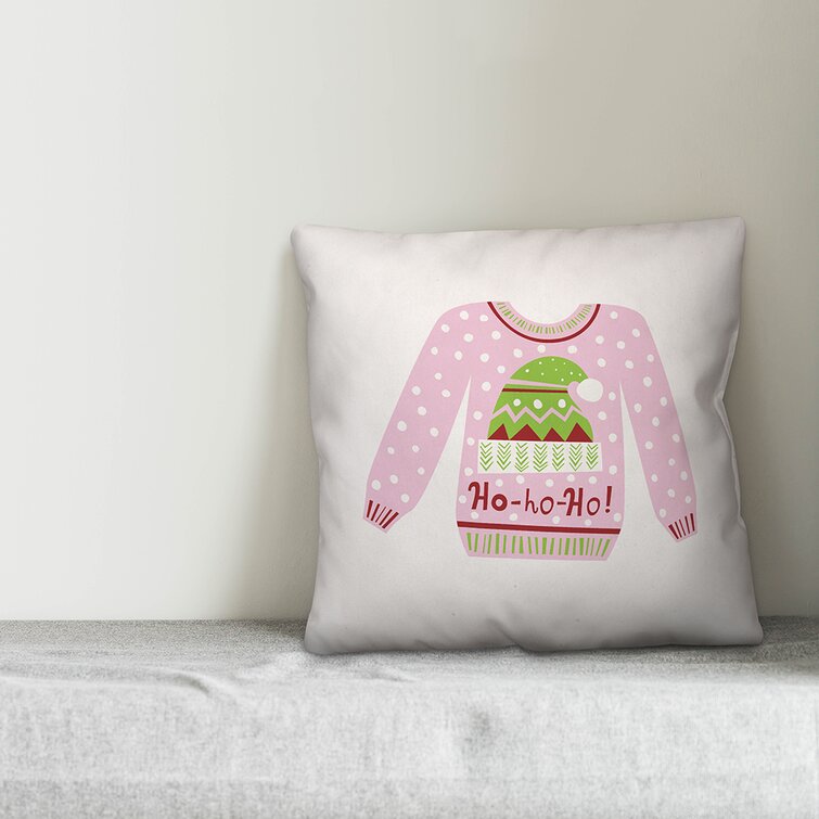 Multicolor Christmas Tee Styley Merry Christmas Ugly Pattern Throw Pillow 16x16