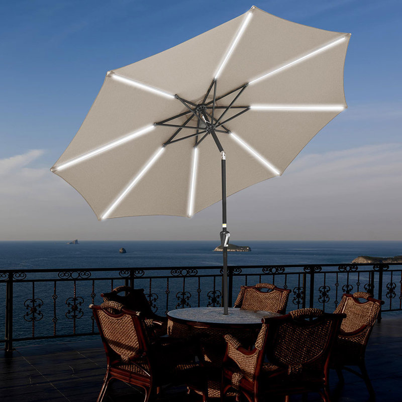 Freeport Park Solar Led Lighted Patio Umbrella With Tilt And Crank 8 Ribs Outdoor Market Umbrella For Table Garden Reviews Wayfair Ca