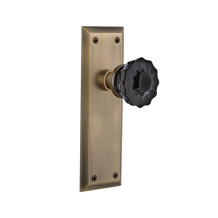 Black Crystal Interior Mortise Door Knob With New York Long Plate