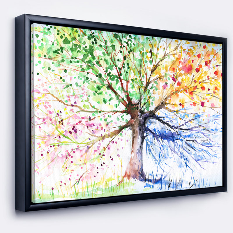East Urban Home Four Seasons Tree Framed Oil Painting Print On Wrapped Canvas Wayfair