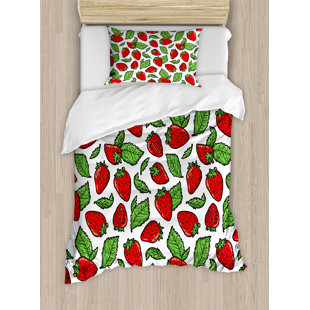 Strawberry Bedding Wayfair Fruit Juicy Strawberries With Leaves Yummy Food Charming Sweets Graphic Design Duvet Set