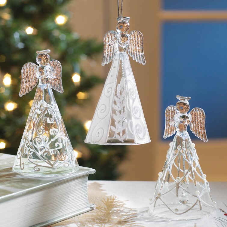 The Holiday Aisle® Collectible Glass Angel Bell Holiday Shaped Ornament ...