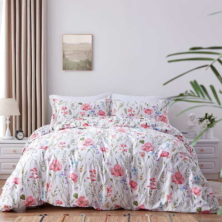 Pink Duvet Covers Blush Grey Floral Stripe Reversible Quilt Cover Bedding Sets