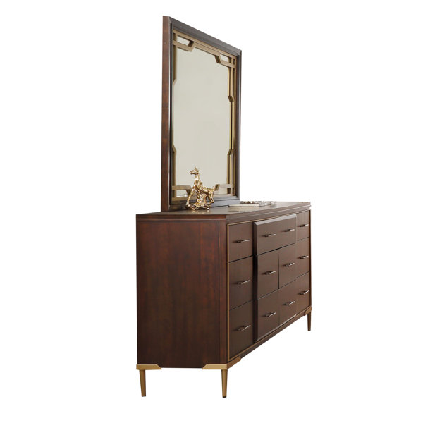 Everly Quinn Holdenville Wooden Raised Panel 7 Drawer Double Dresser With Mirror Wayfair