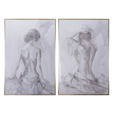 Artist''s Figure Sketches Framed Wall Art - Set Of 2 - 32.5"W X 48.5"H - Gray/Gold