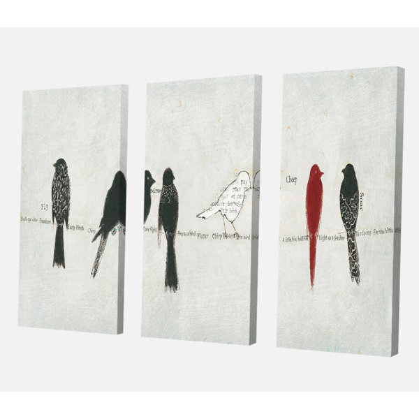 East Urban Home Red Catching Up Bird Family Painting Multi Piece