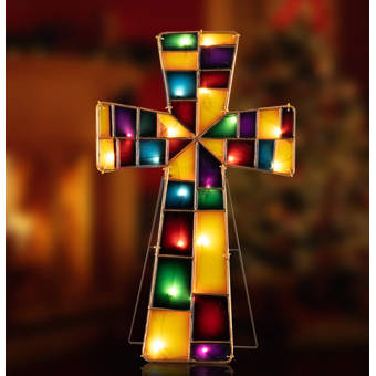 The Holiday Aisle Decorative Cross Stained Glass Eternal Solar