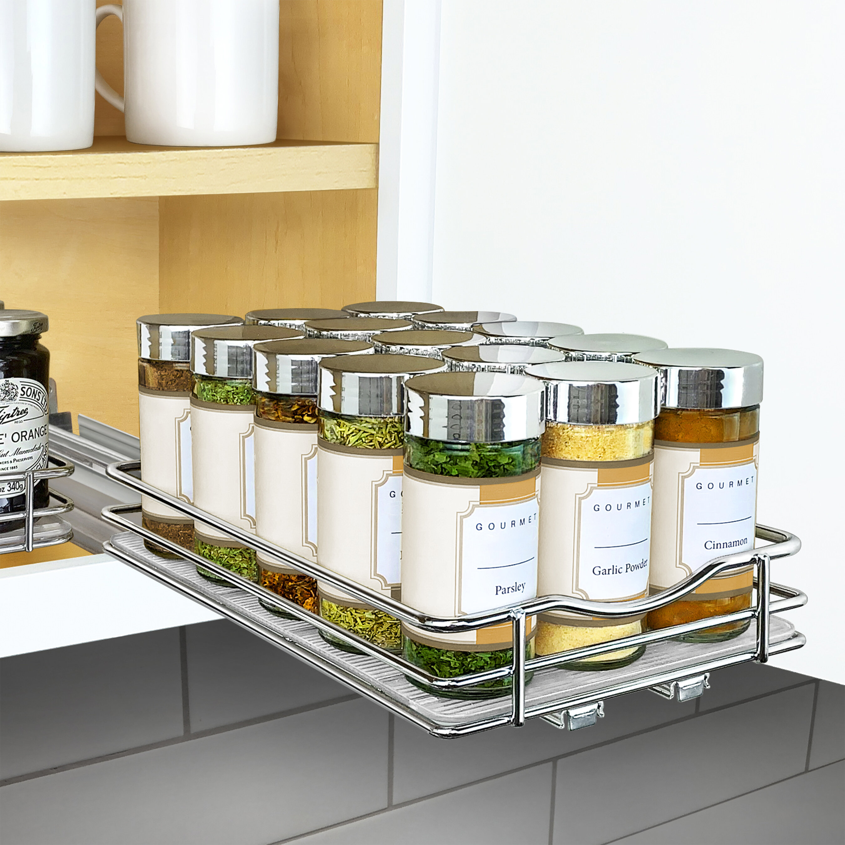 3 Tier Spice Storage Organizer for Pantry Kitchen Cabinet Countertop Holds 18 Jars with Drawers 