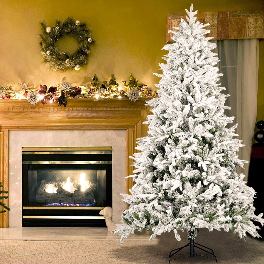 90'' H White/Green Fir Flocked/Frosted Christmas Tree