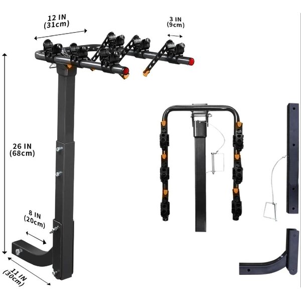 Bike Rack For Car Hitch Mount 2'' Hitch Receiver Heavy Duty Bicycle Carrier Rack Hitch Swing Rack Hanging Double Folding For Cars, Suvs, Vans, Minivans