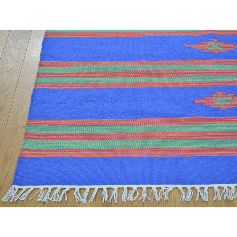 Isabelline One Of A Kind Biggins Hand Knotted Blue Green 4 X 6 Cotton Area Rug Wayfair