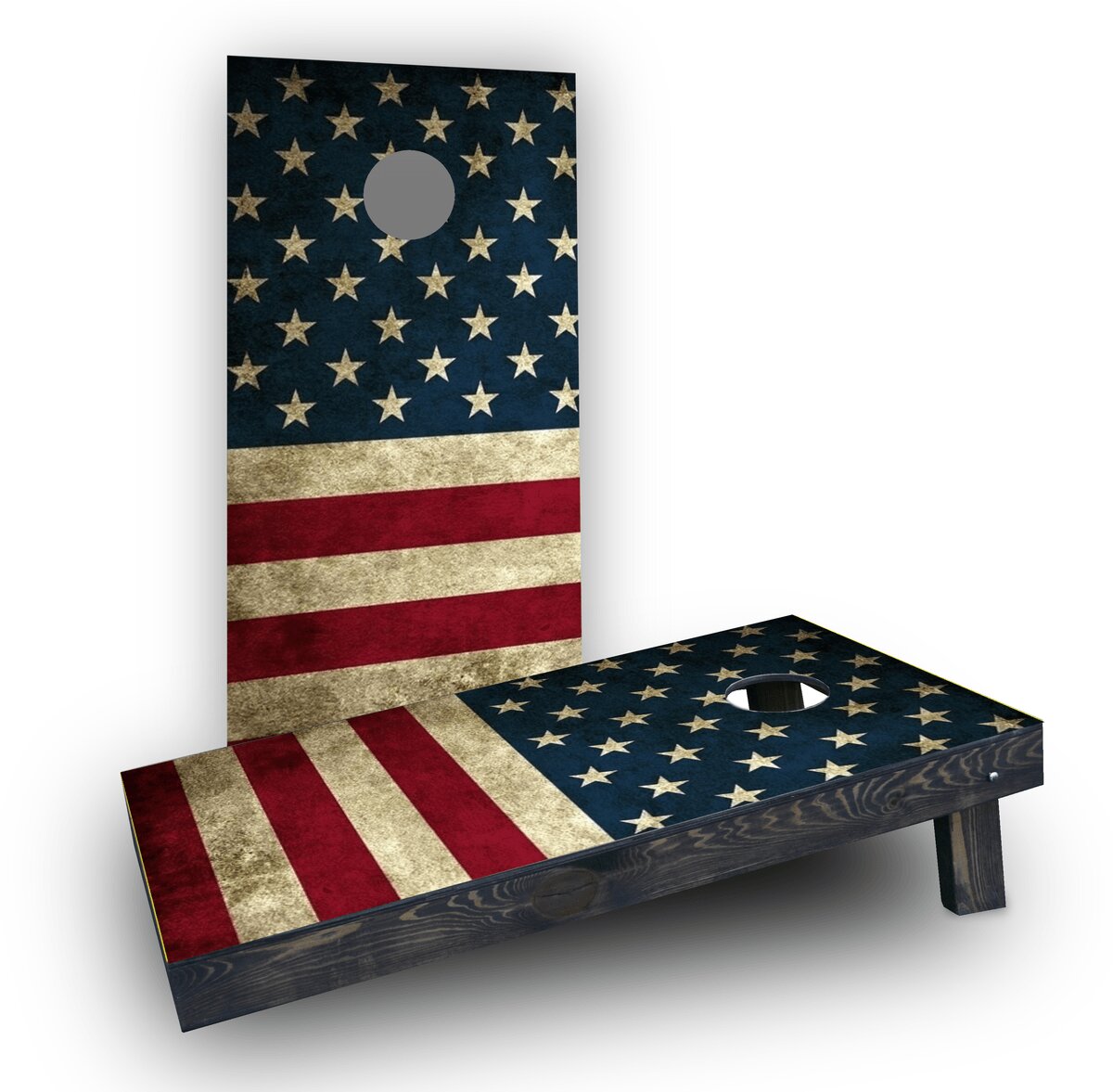 Set of 4'x2' Distressed American Flag Cornhole Boards With 8 Cornhole Bags 