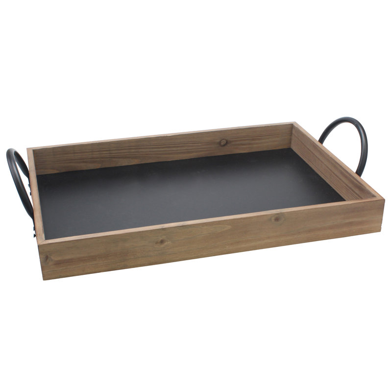 Gracie Oaks Hiott Rectangle Natural Wood Serving Tray With