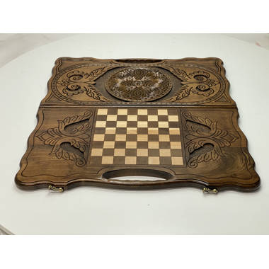 BACKGAMMON ORNAMENT  Armenian Wood Nardy chess carved HANDMADE BOARD SET GAME