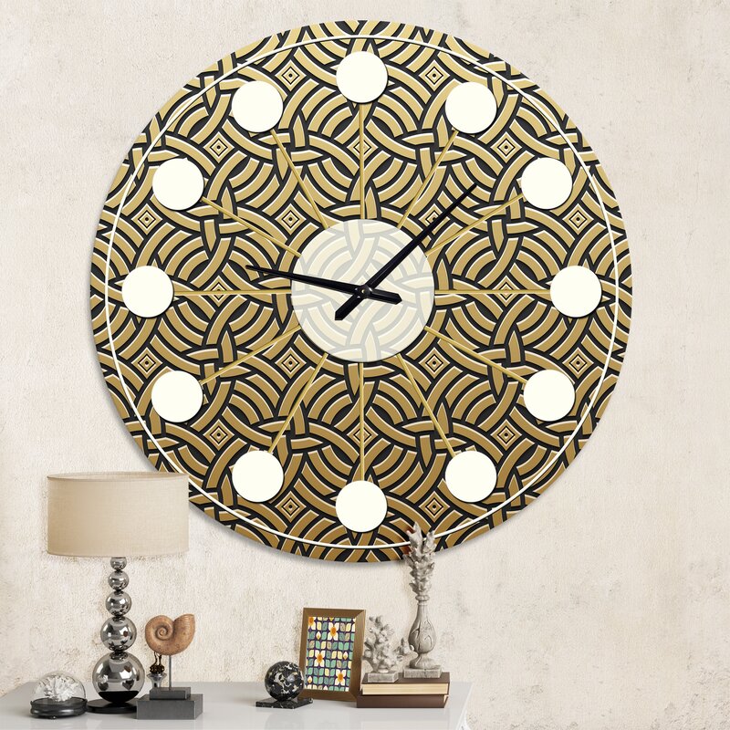 Oversized Luxury Metallic Geometric XXI Mid-Century Wall Clock