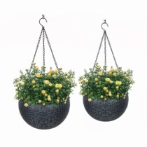 GFEU Round Self-Watering Hanging Planters for Indoor Outdoor Plants Garden Hanging Baskets for Plants with Drainer and Chain Red