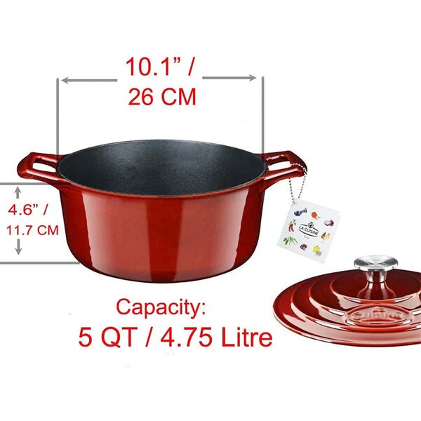 Cookware Cast Iron Casserole Pot with Lid for Braising Slow Cooking 26cm