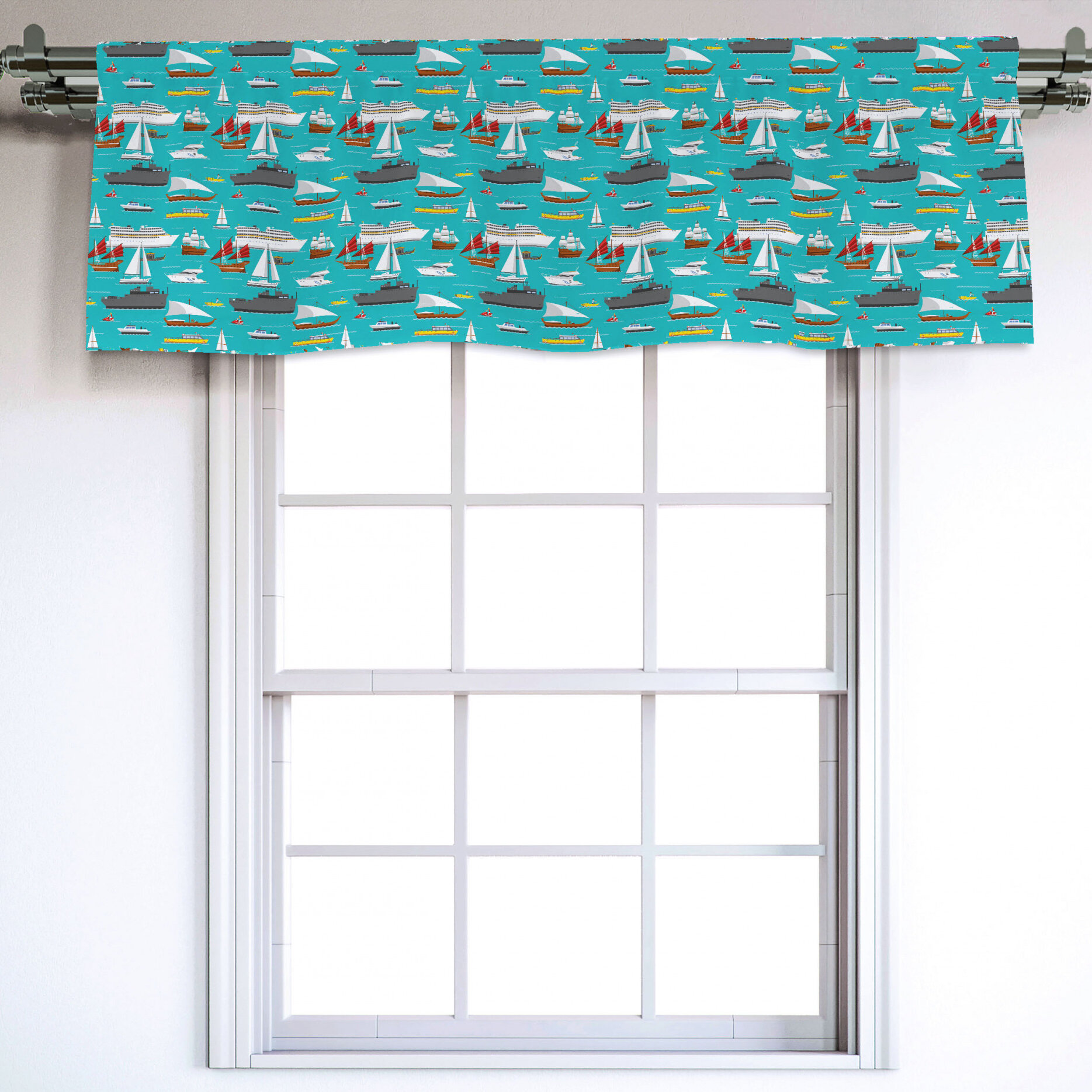 East Urban Home Sateen Ruffled 54'' Window Valance in Dark Seafoam ...