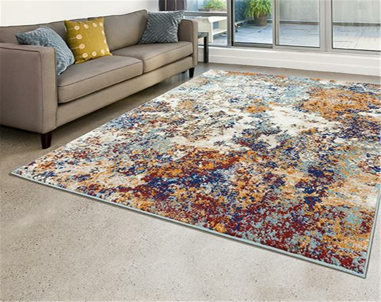 Ultra Soft 100% Polyester Carpet for Living Room,Beige 4’x6’ HomeDec Modern Abstract Area Rug 