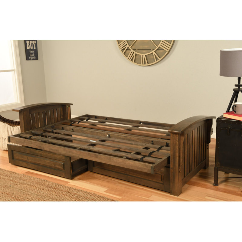 The wooden futon is extremely sturdy and lasts a long time in your home. clinchport futon frame and storage drawers
