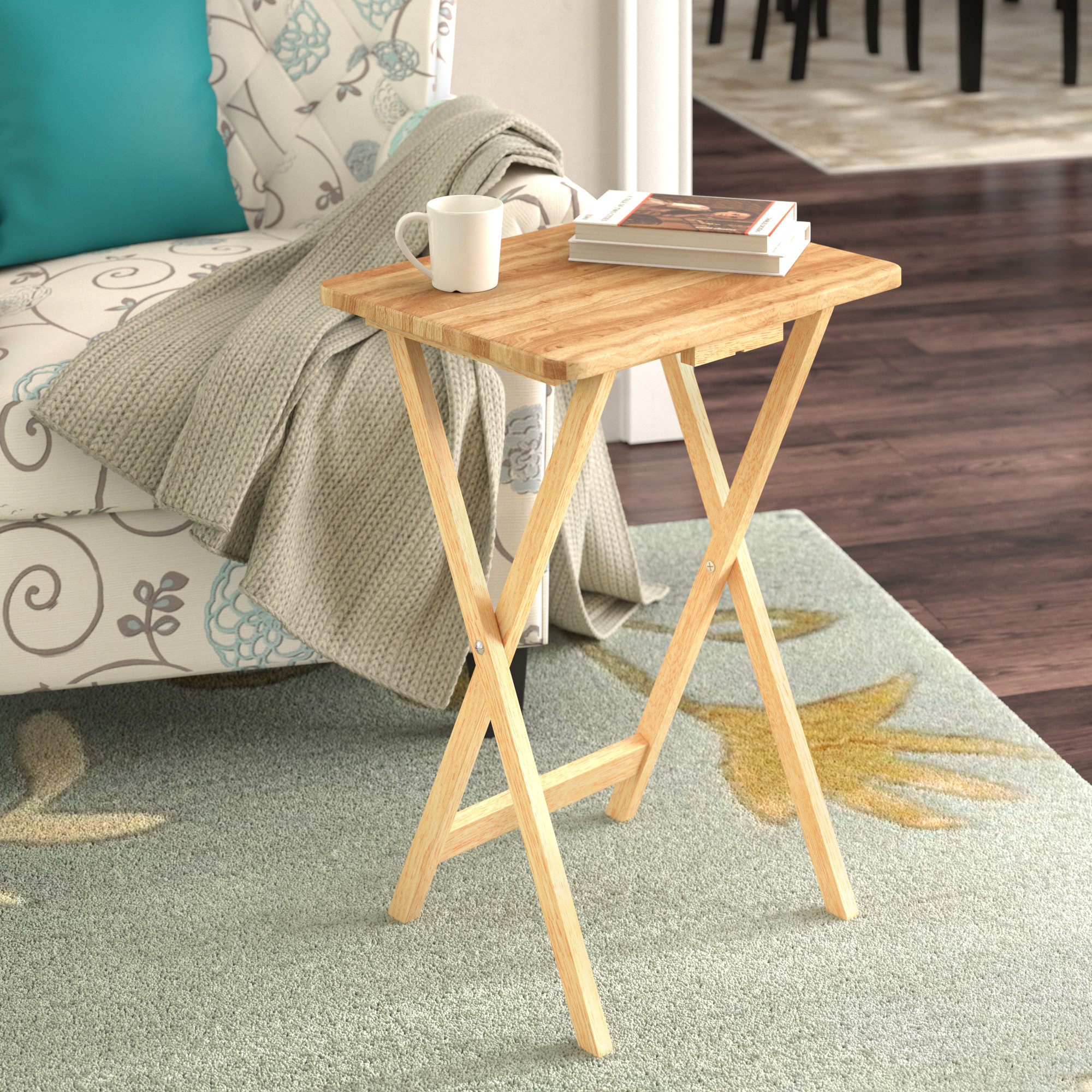 wooden tv tray set with stand