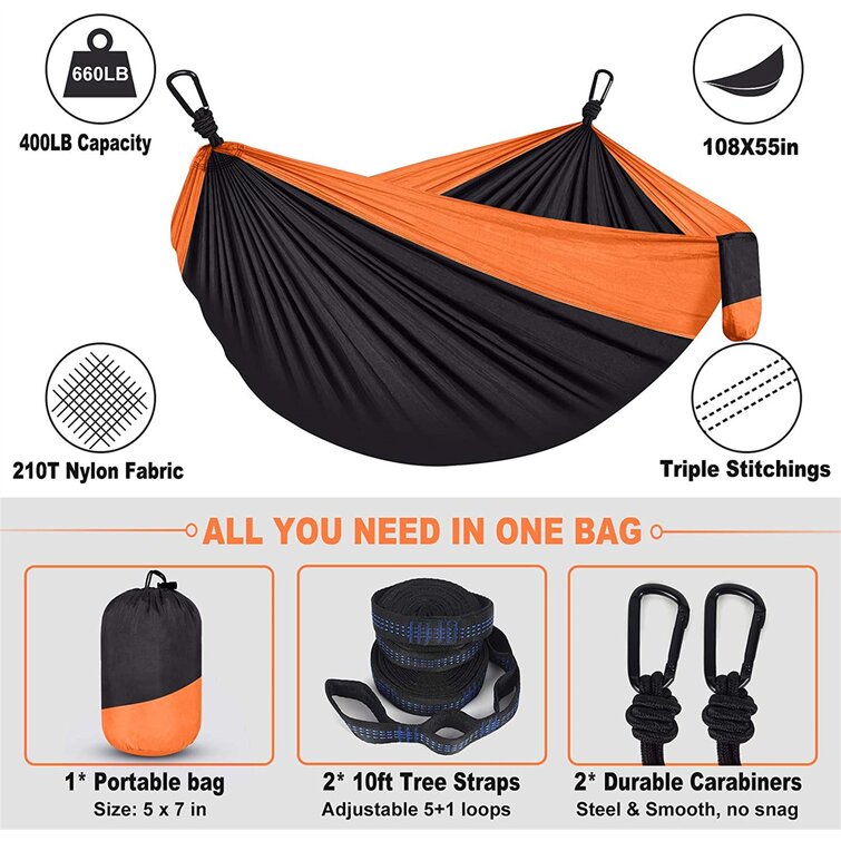 Yard Bling Camping Hammock with Tree Straps for Hiking 2 Persons Outdoor Indoor Lightweight & Portable with Straps & Steel Carabiners Nylon,A Travel Beach