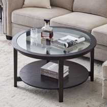 Red Barrel Studio Black Round Glass Coffee Table Mid Century Small Coffee Table With Storage Modern Wood Coffee Tables For Living Room Lobby Home Office Lounge 36 X 36 X 20 Wayfair