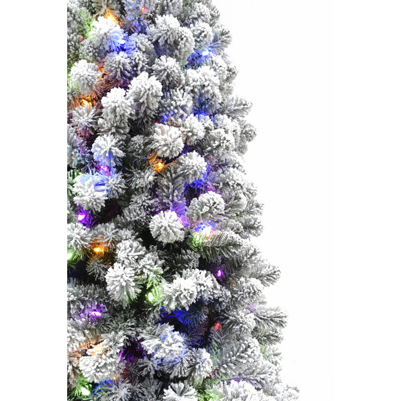 Flocked Alaskan Green Snow Pine Trees Artificial Christmas Tree With 550 Colored And White Flocked Alaskan Green Snow Pine Trees Artificial Christmas Tree With 550 Colored And White