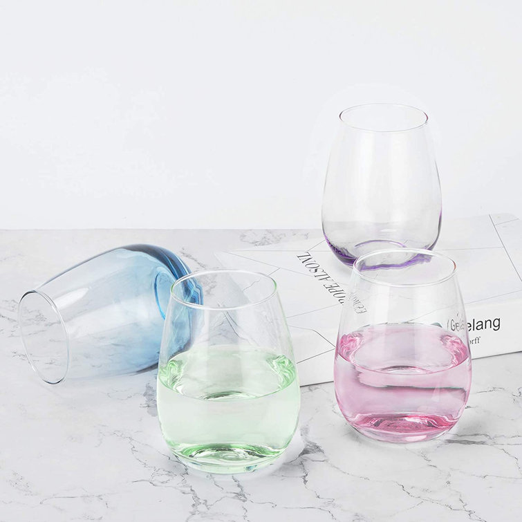 Jinle Set Of 4 Colorful Stemless Wine Glasses Colored Wine Glass 15oz For Women Men Couples Friends Sisters Coworkers Great Gift For Birthday Wedding Engagement Christmas Blue Purple Yellow Orange Wayfair