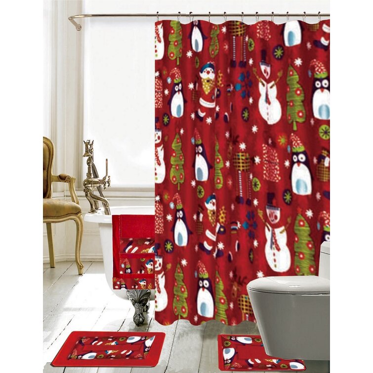 Green Tree Adorn Bathroom Set Decor Polyester Shower Curtain Hooks