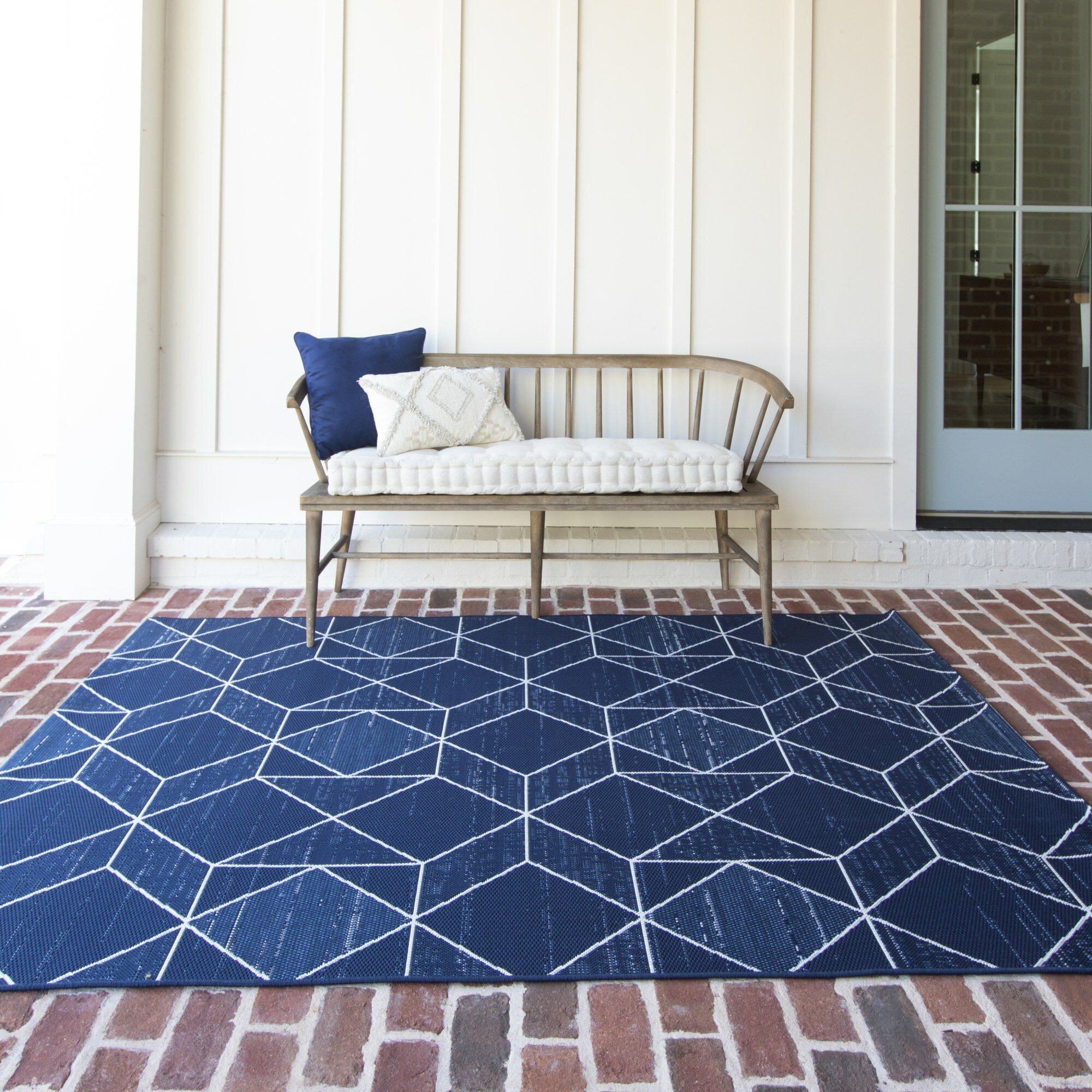 Wrought Studio Anoka Geometric Blue Indoor Outdoor Area Rug Reviews Wayfair