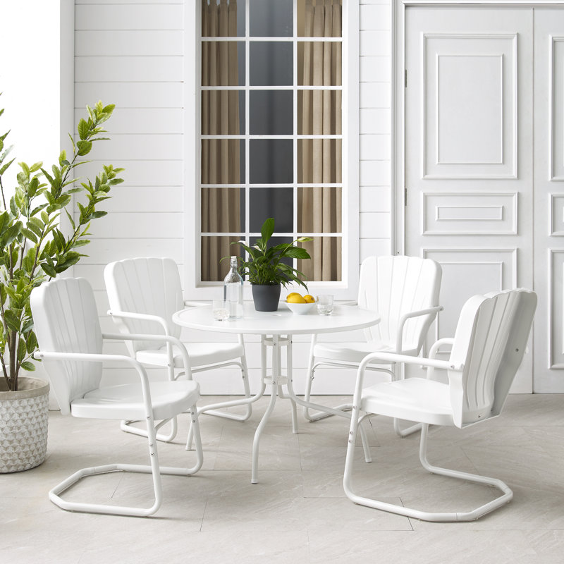 Crosley Ridgeland 5pc Outdoor Dining Set White Gloss White Satin Dining Table 4 Chairs Reviews Wayfair