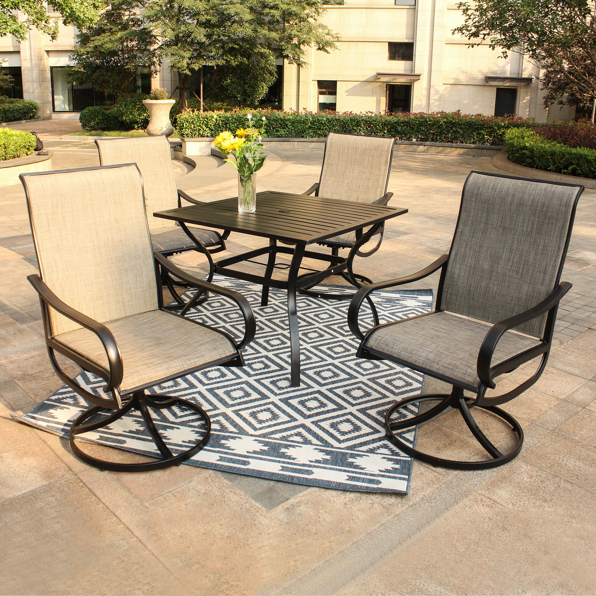 for Outdoor Kitchen Lawn & Garden Bigroof Outdoor Dining Set 5 Pieces Patio Dining Table & Chairs Set Clearance with 4 Swivel Textilene Dining Chairs & 1 Square 37x37 Umbrella Dining Table